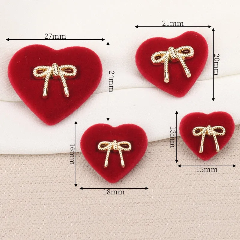 15 - 26mm Heart-Shaped Flocked Velvet Shank Buttons 6pcs