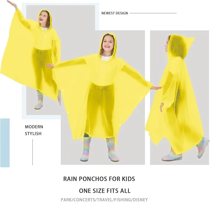 2 Pack Kids Rain Ponchos Reusable EVA Ponchos with Drawstring Hood, Waterproof Jacket for Boys and Girls