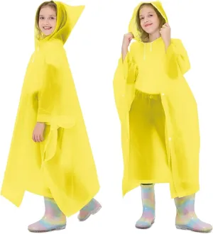 2 Pack Kids Rain Ponchos Reusable EVA Ponchos with Drawstring Hood, Waterproof Jacket for Boys and Girls