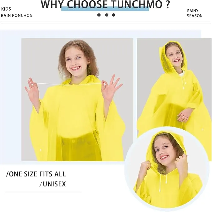 2 Pack Kids Rain Ponchos Reusable EVA Ponchos with Drawstring Hood, Waterproof Jacket for Boys and Girls