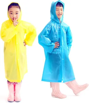 2Pcs Kids Portable Reusable Rain Poncho Children Raincoats Sporting Traveling