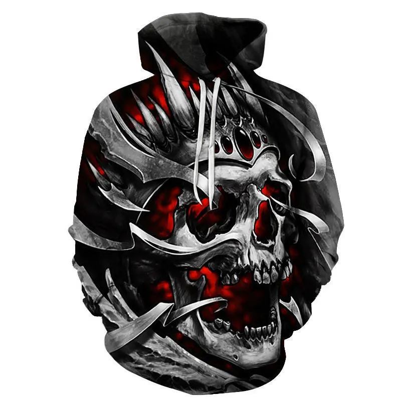 All kinds of fancy scary skull print hoodies