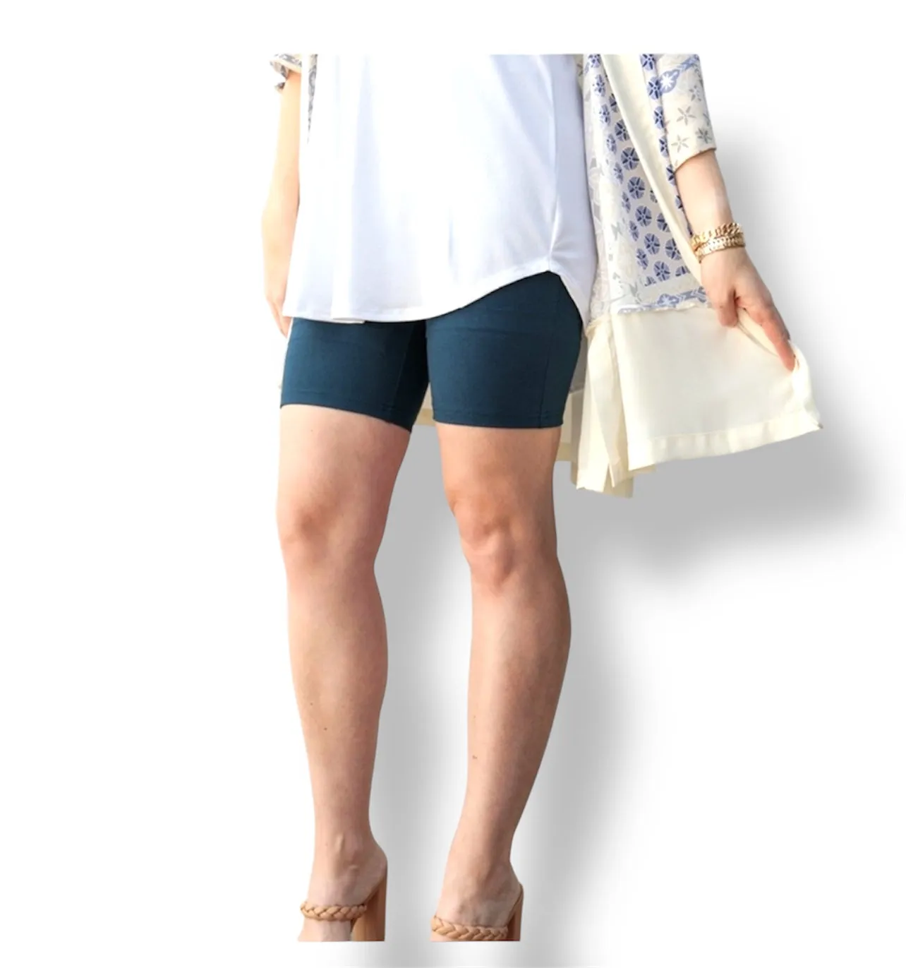 Biker Shorts - Black Red White Blue Retro Floral