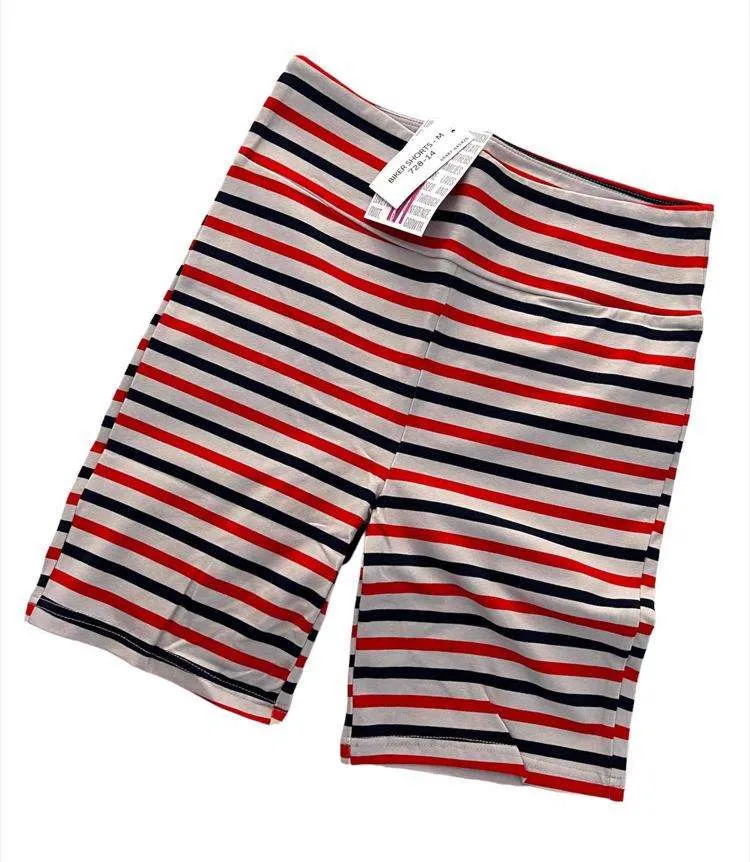 Biker Shorts - Grey Red Blue Stripe