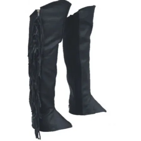 Black Analine Leather Fringed Leggings