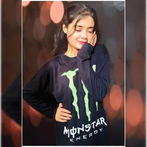 Black Energy Cotton Printed T-shirt For Womens
