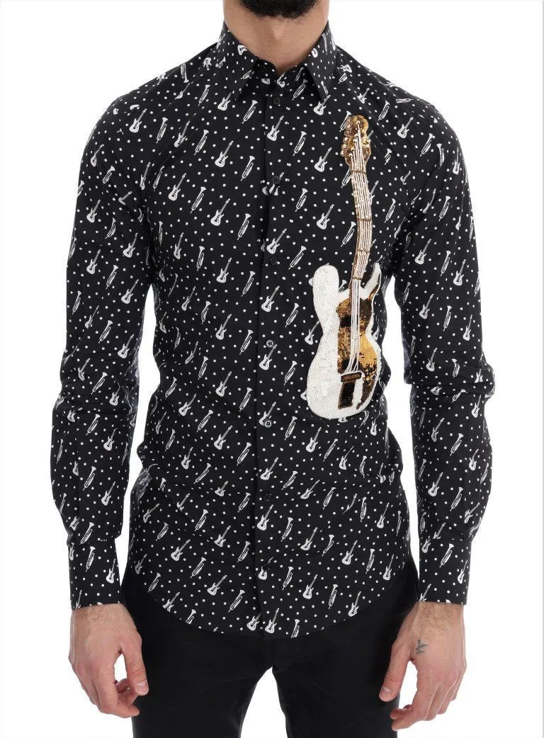Black Slim Fit GOLD Sequin Jazz Shirt