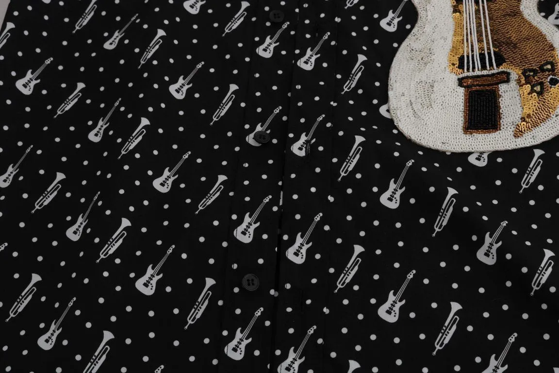 Black Slim Fit GOLD Sequin Jazz Shirt