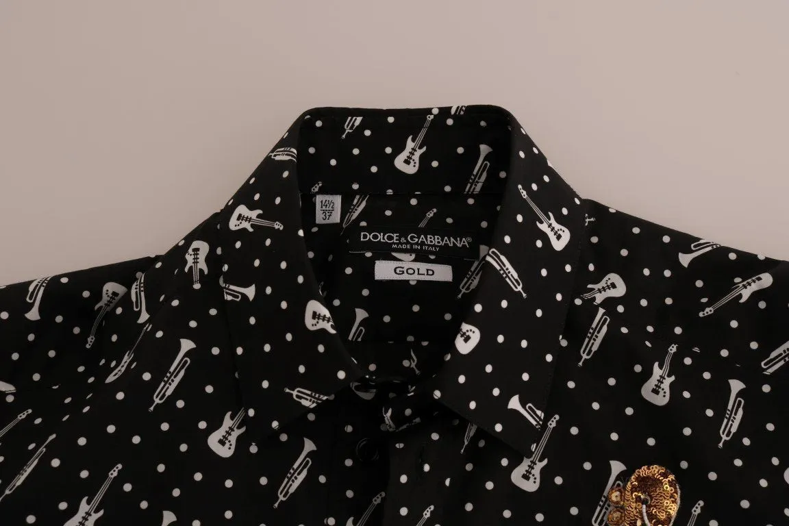 Black Slim Fit GOLD Sequin Jazz Shirt