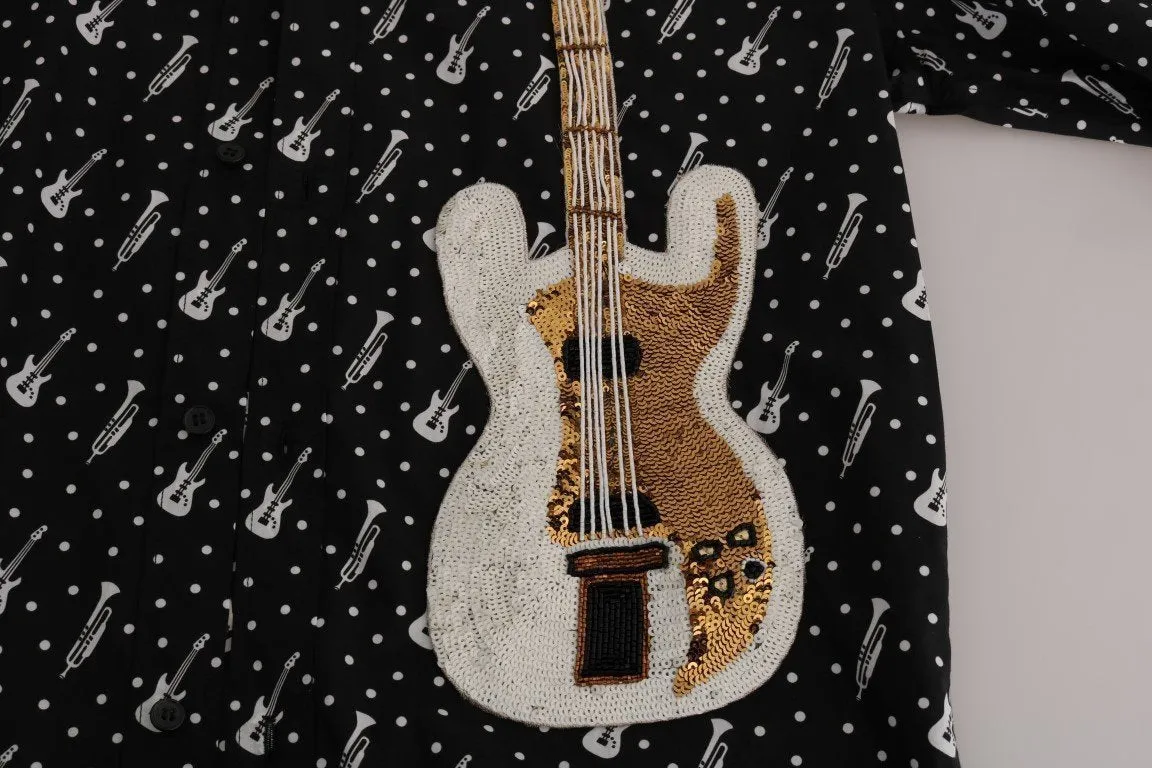 Black Slim Fit GOLD Sequin Jazz Shirt