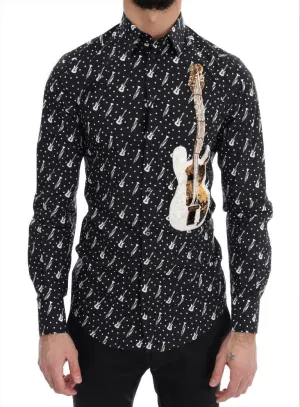 Black Slim Fit GOLD Sequin Jazz Shirt