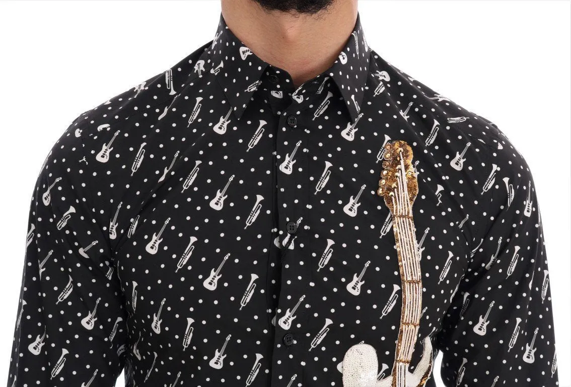 Black Slim Fit GOLD Sequin Jazz Shirt