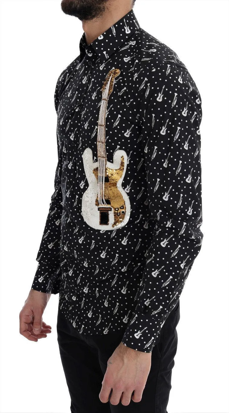 Black Slim Fit GOLD Sequin Jazz Shirt