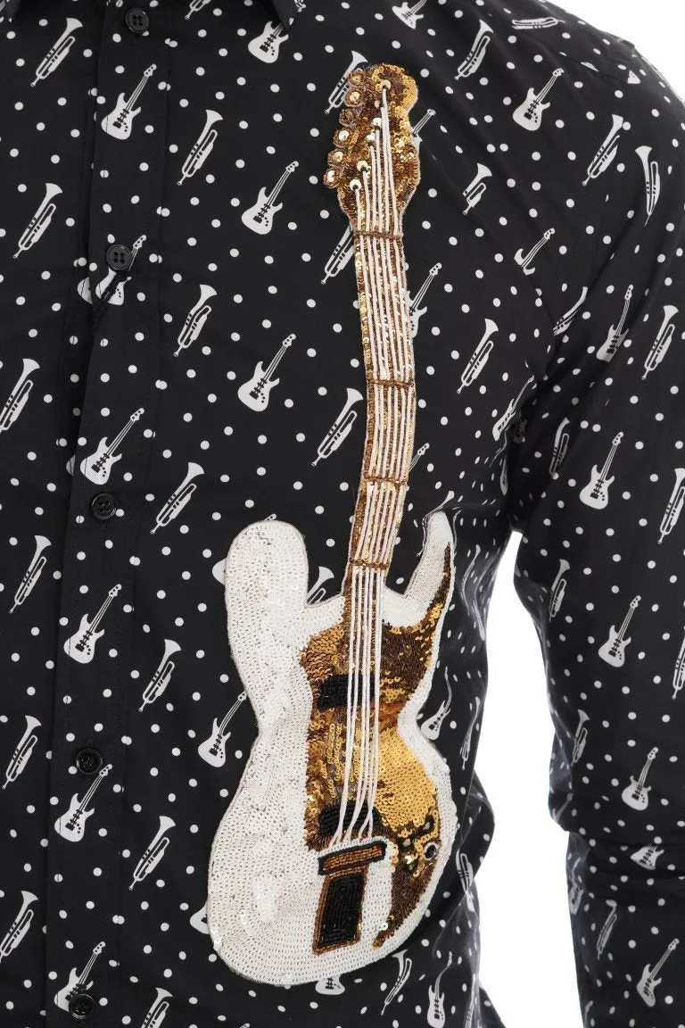 Black Slim Fit GOLD Sequin Jazz Shirt