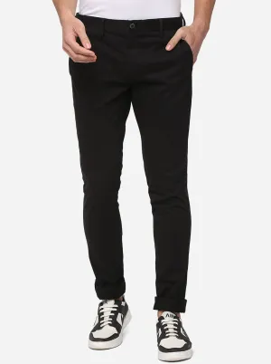 Black Solid Slim Fit Casual Trouser | JadeBlue