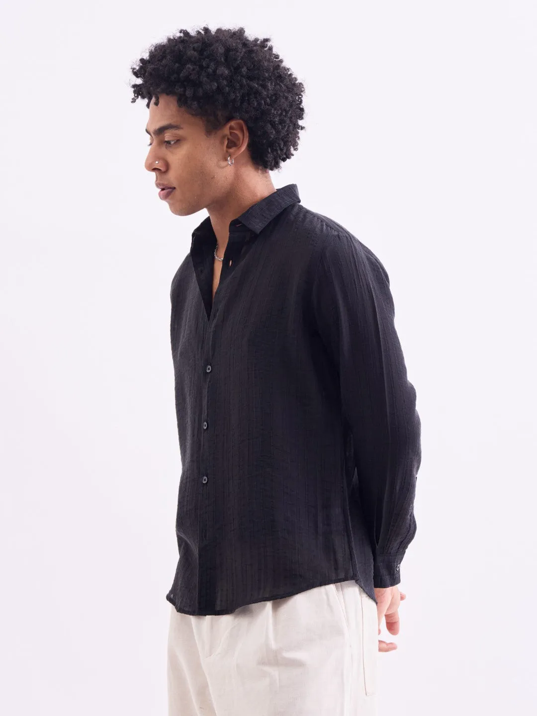 Black Striped Slim Fit Shirt