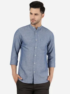 Blue Solid Slim Fit Casual Shirt | JadeBlue