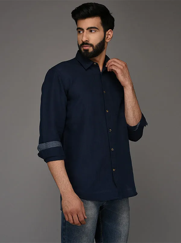 Blue Solid Slim Fit Casual Shirt | JadeBlue