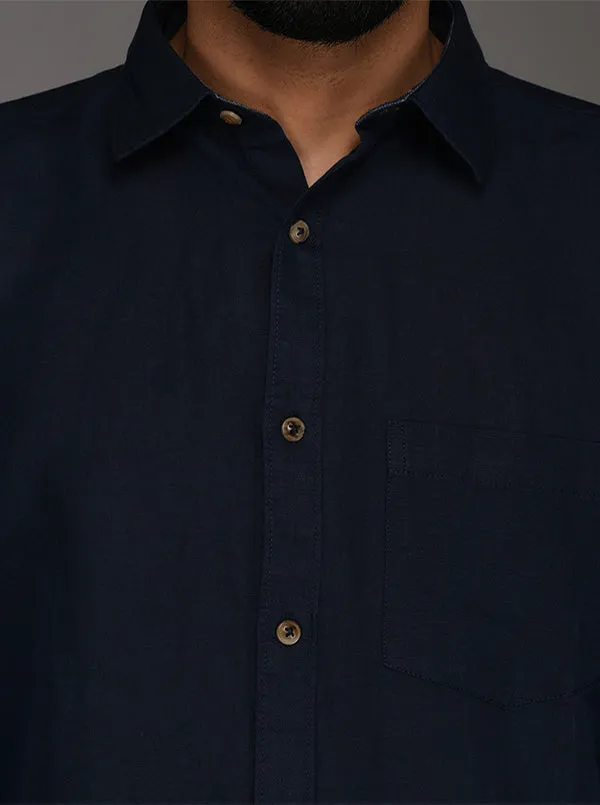 Blue Solid Slim Fit Casual Shirt | JadeBlue