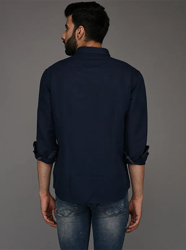 Blue Solid Slim Fit Casual Shirt | JadeBlue