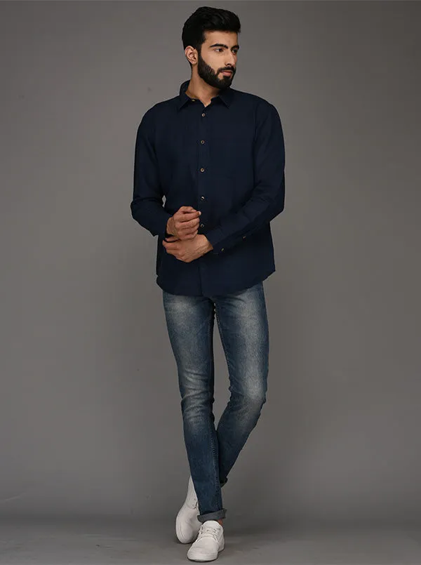 Blue Solid Slim Fit Casual Shirt | JadeBlue