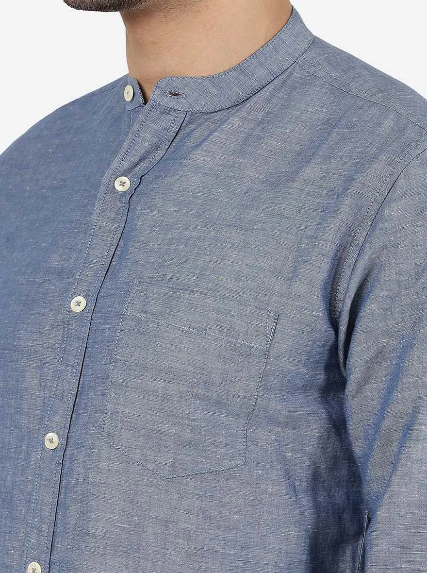 Blue Solid Slim Fit Casual Shirt | JadeBlue