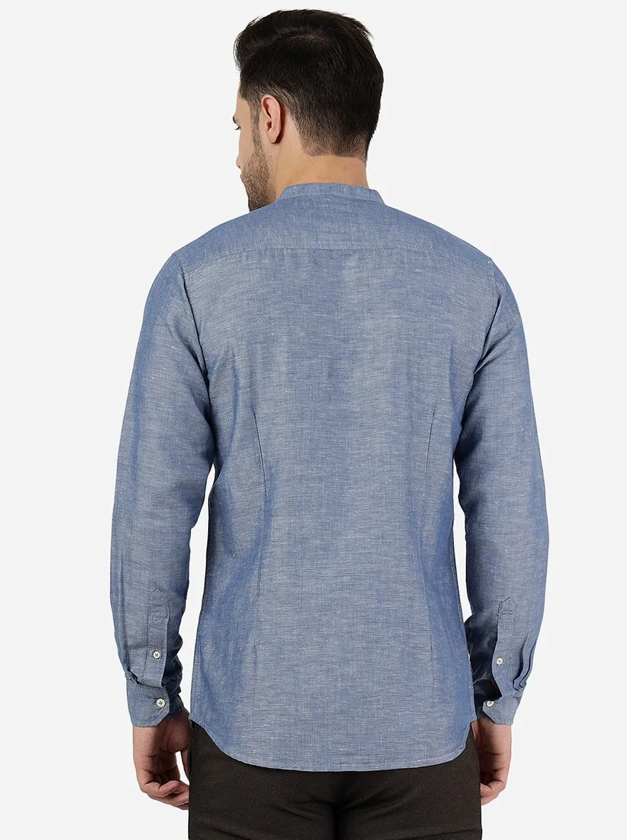 Blue Solid Slim Fit Casual Shirt | JadeBlue