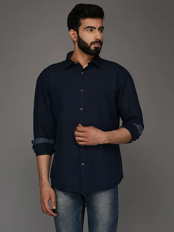 Blue Solid Slim Fit Casual Shirt | JadeBlue