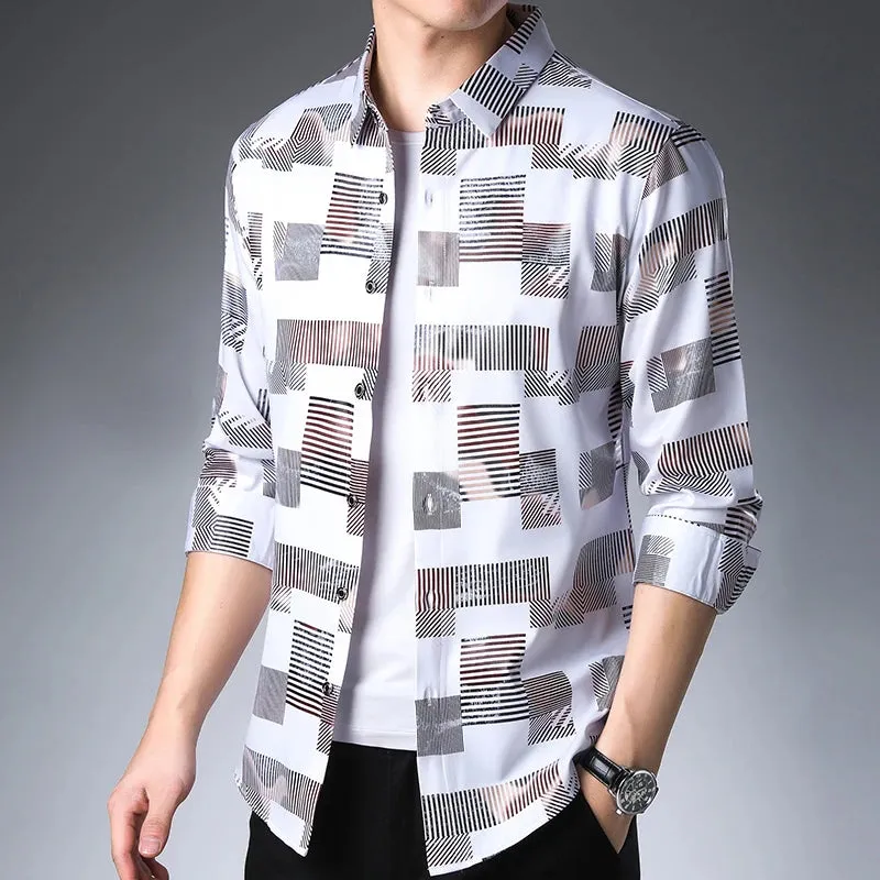 Brand Casual Luxury Plaid Long Sleeve Slim Fit Men's Shirt