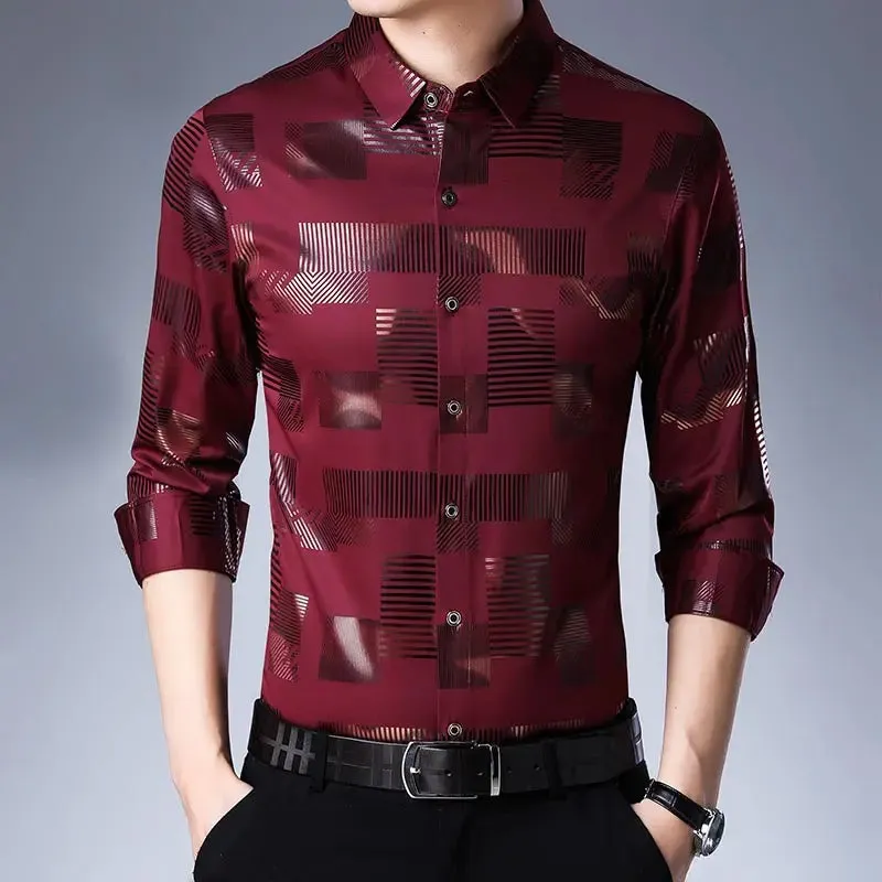 Brand Casual Luxury Plaid Long Sleeve Slim Fit Men's Shirt