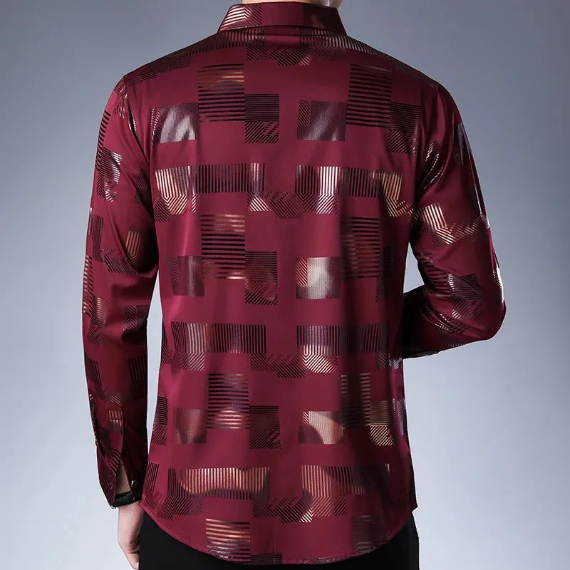 Brand Casual Luxury Plaid Long Sleeve Slim Fit Men's Shirt