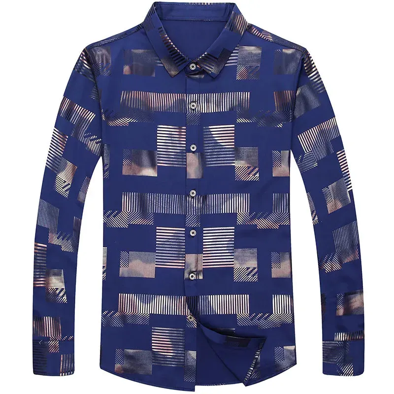 Brand Casual Luxury Plaid Long Sleeve Slim Fit Men's Shirt