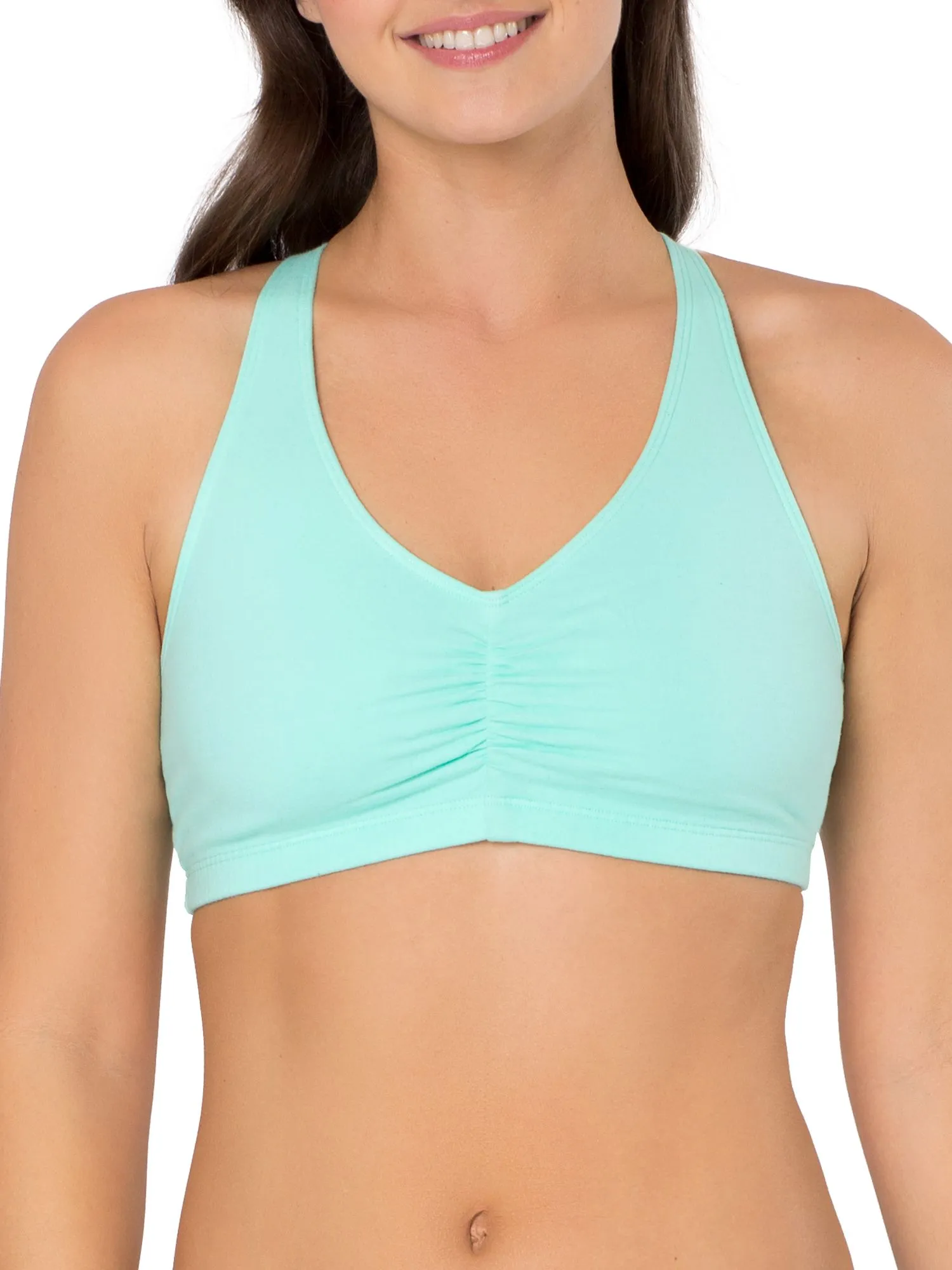 Brand new Fruit of the Loom Women's Shirred Front Built-Up Sports Bra, Sz 36, Aqua