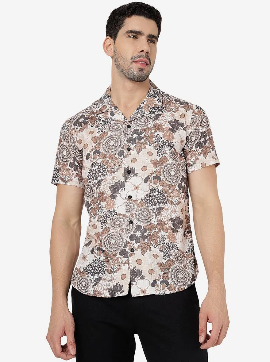 Brown Printed Slim Fit Casual Shirt | Greenfibre