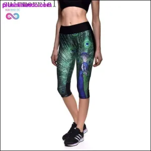 Capris Leggings Green Peacock Print