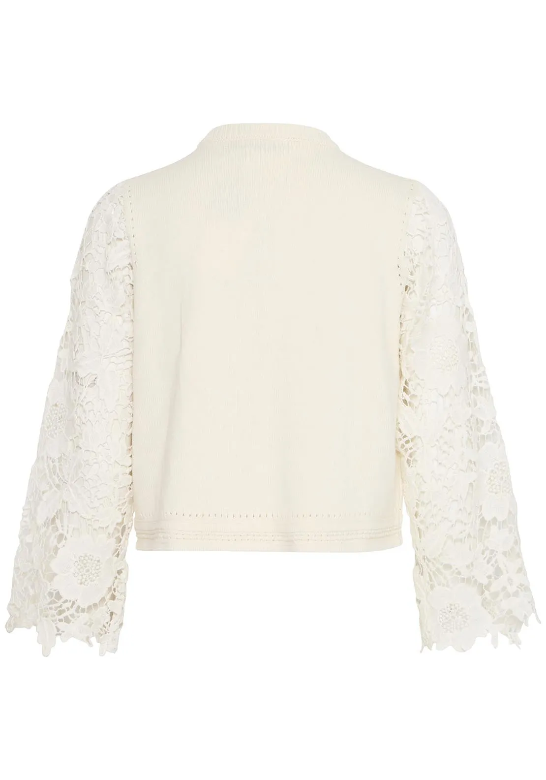 Casual Cropped Sleeve Knit Cardigan - White