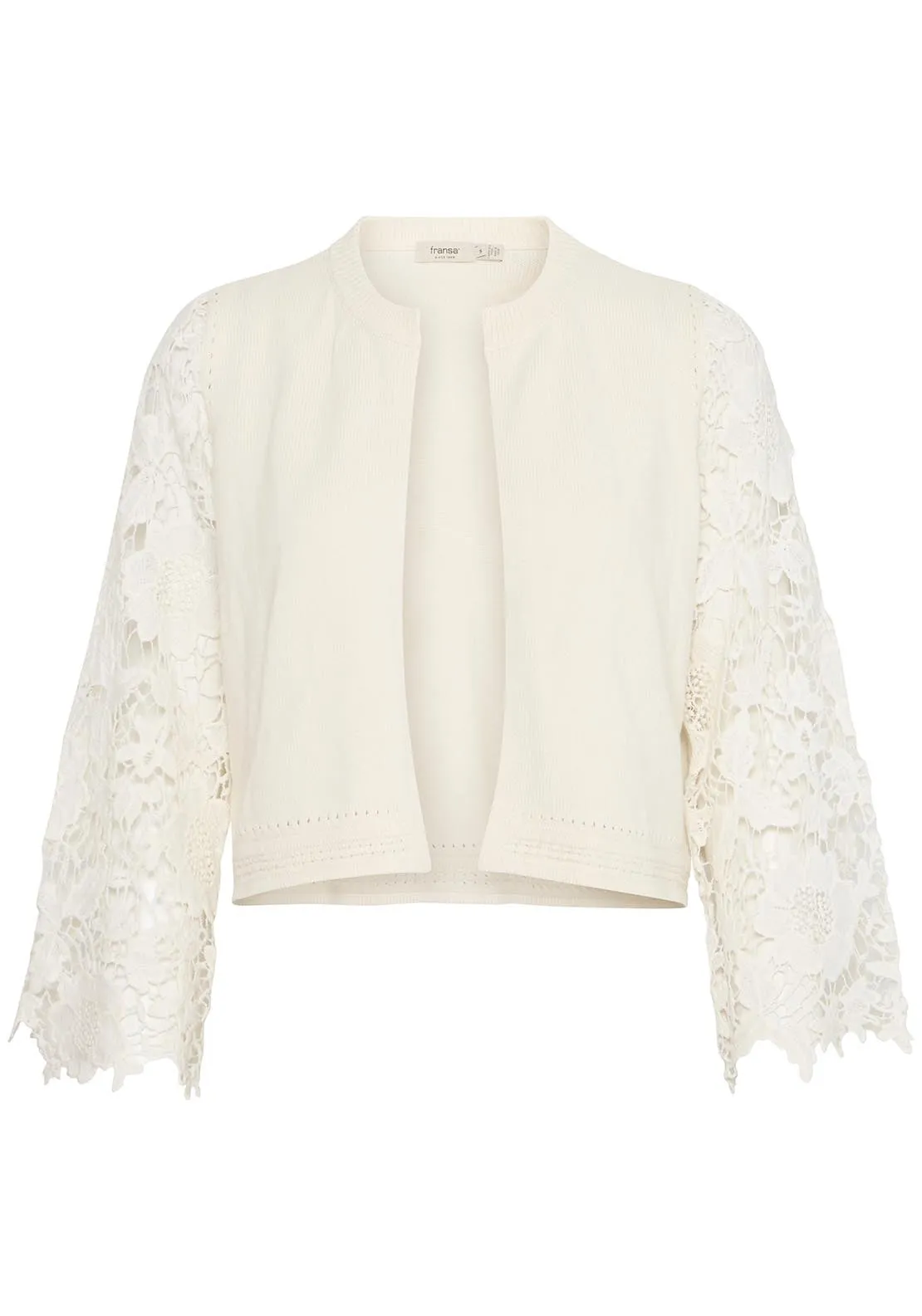 Casual Cropped Sleeve Knit Cardigan - White