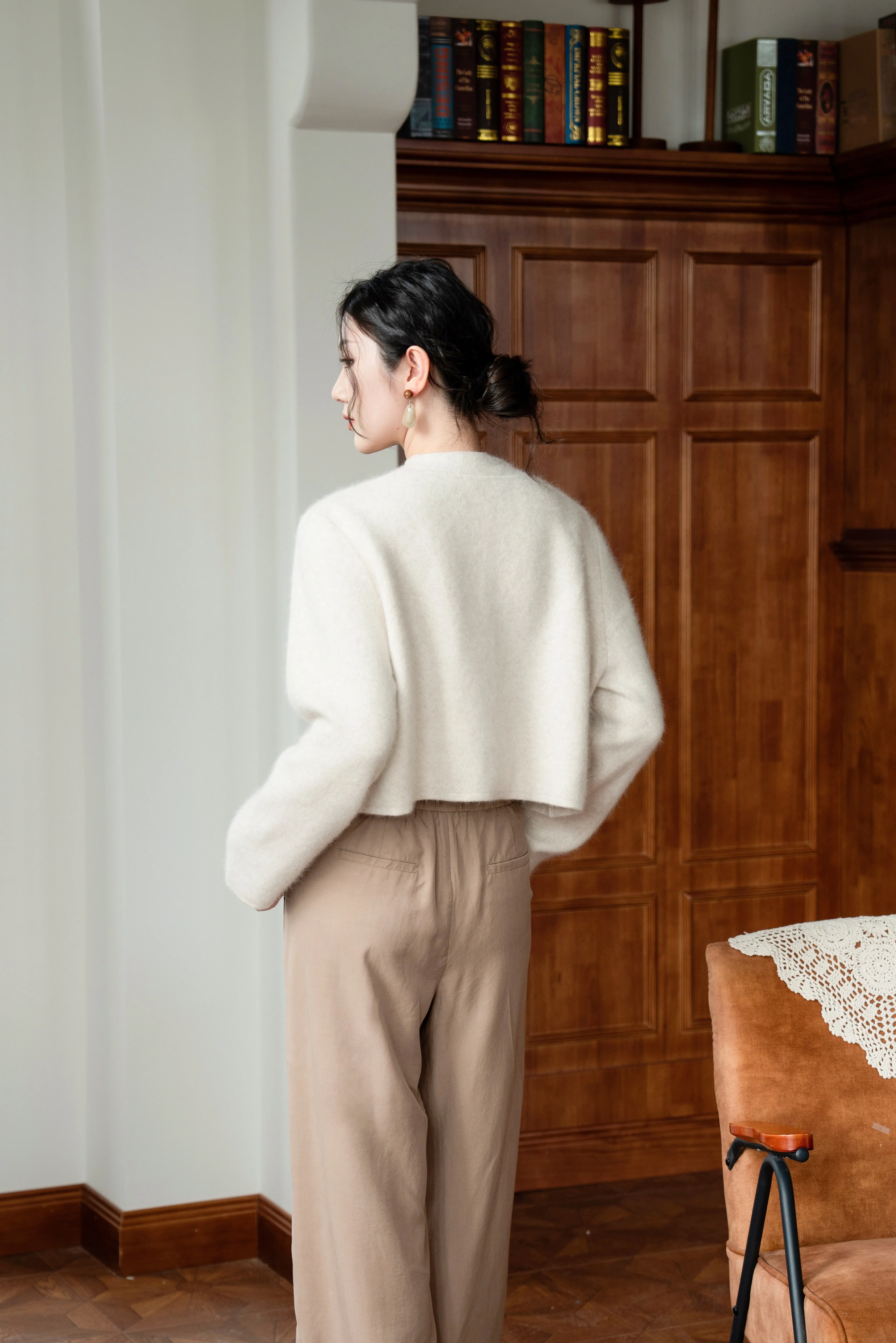 Catina Wool And Raccoon Yarn Cropped Cardigan
