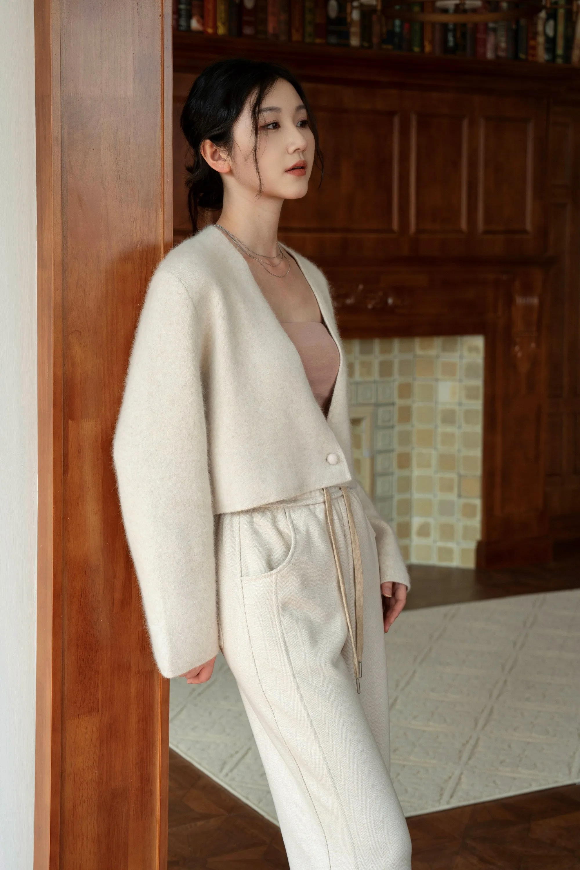Catina Wool And Raccoon Yarn Cropped Cardigan