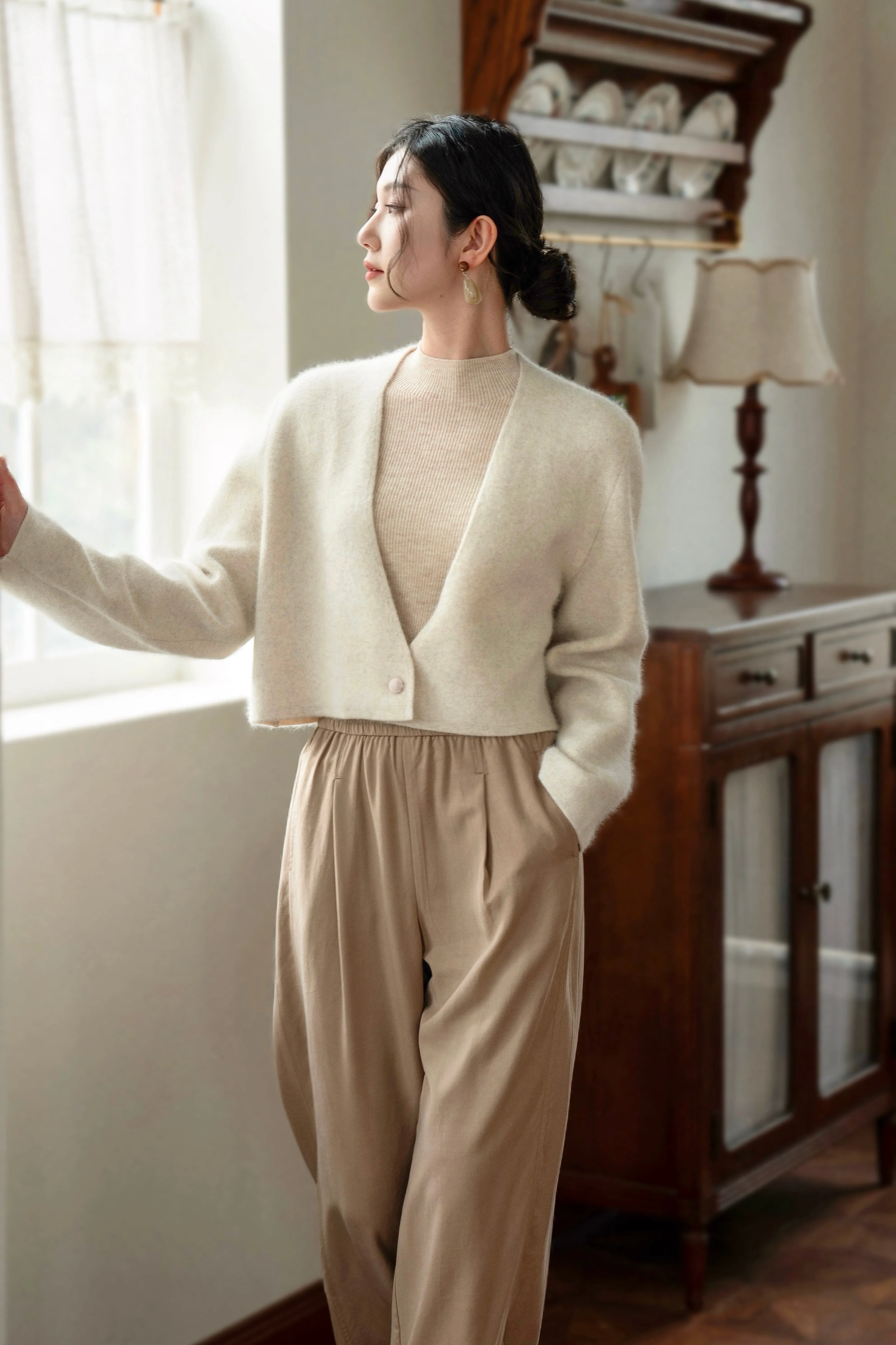 Catina Wool And Raccoon Yarn Cropped Cardigan