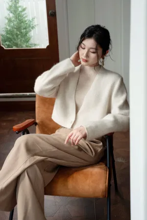 Catina Wool And Raccoon Yarn Cropped Cardigan