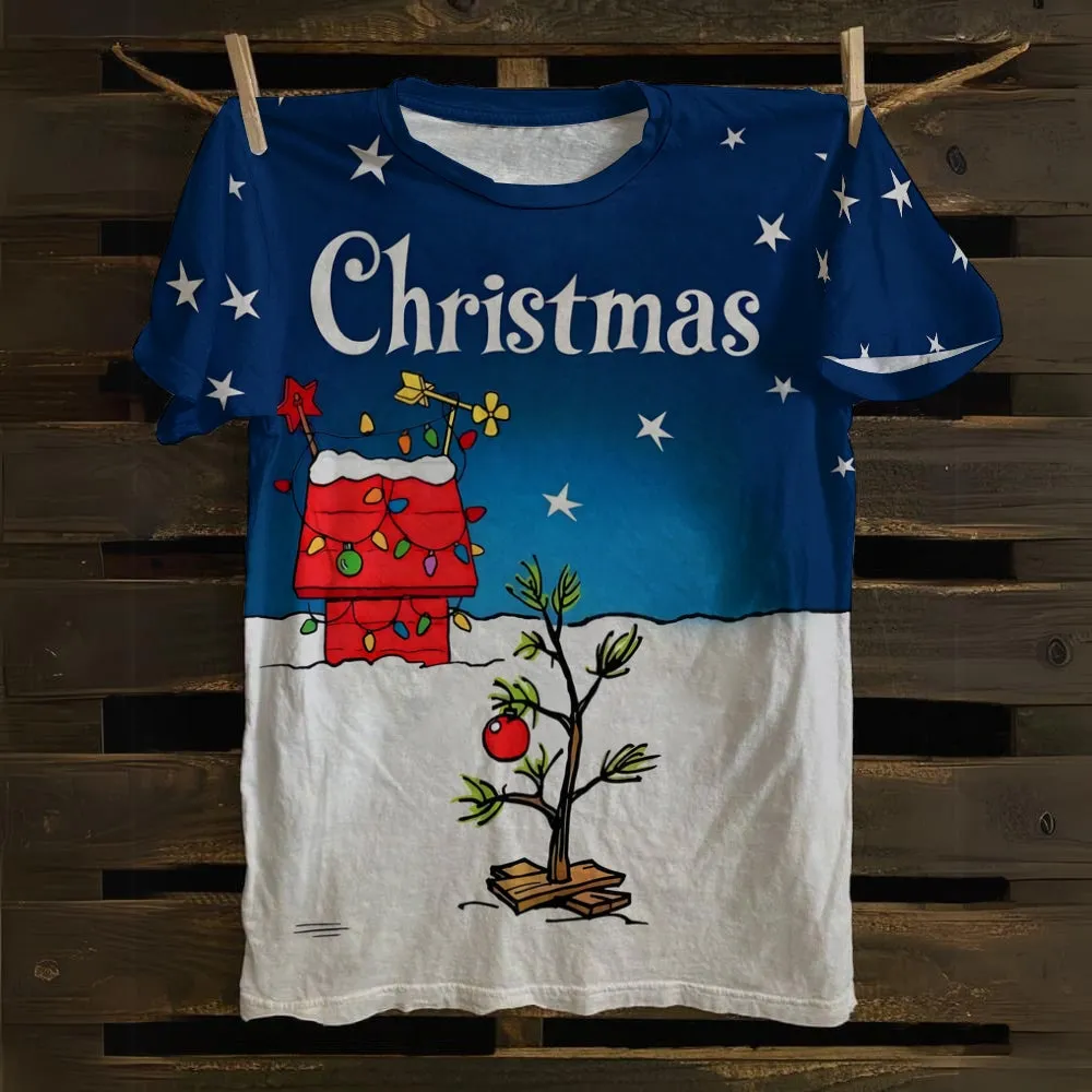 Christmas Tree Holiday Blue Cartoon Unisex T-Shirt