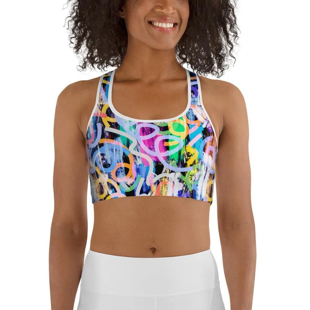 Colorful Graffiti Sports Bra