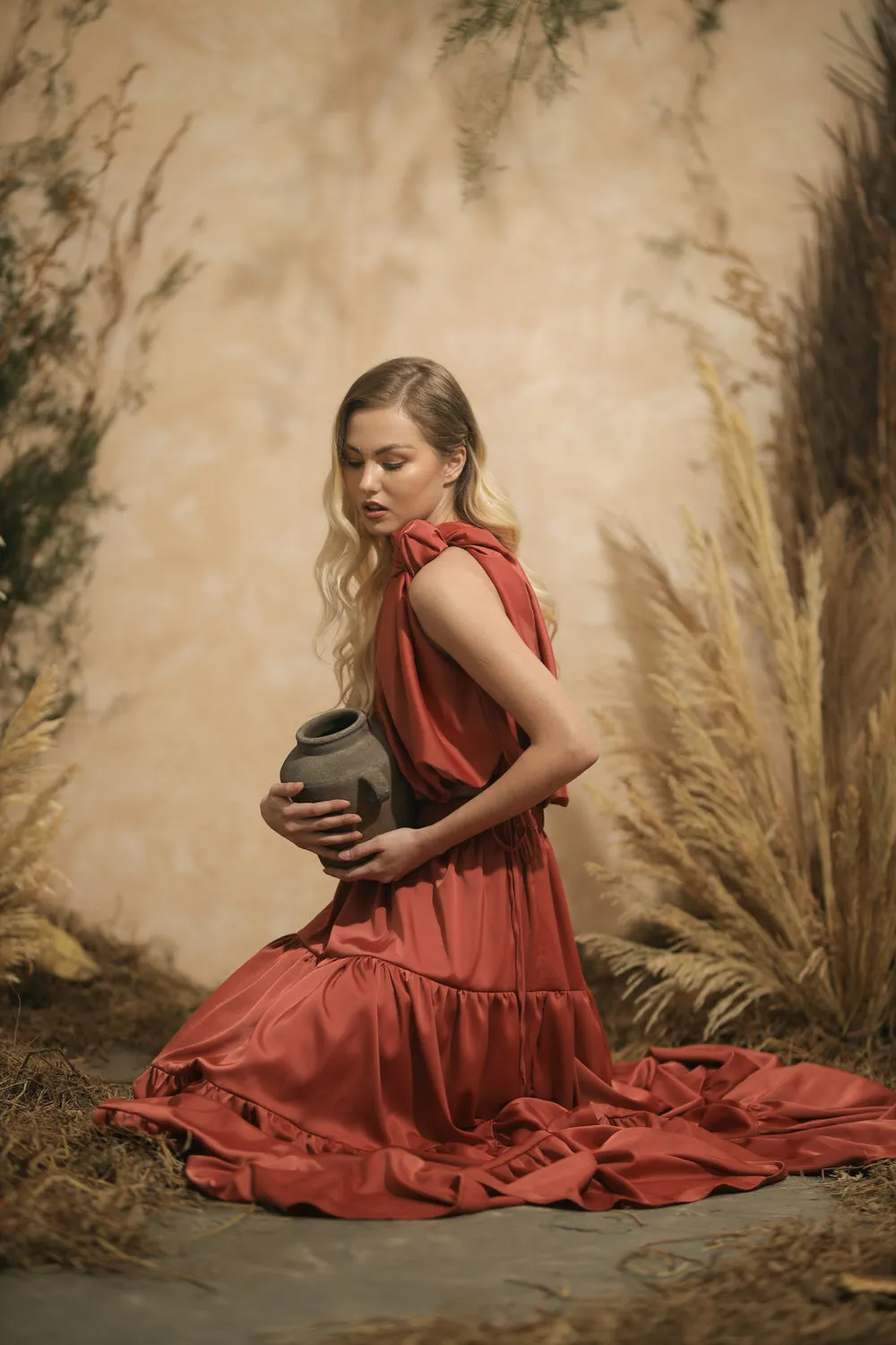 COSTA DEL SOL Twist Top with Four Layer Maxi Skirt  (Rust Silk)