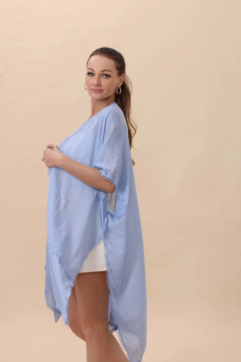 Crochet Trim Kimono - Blue