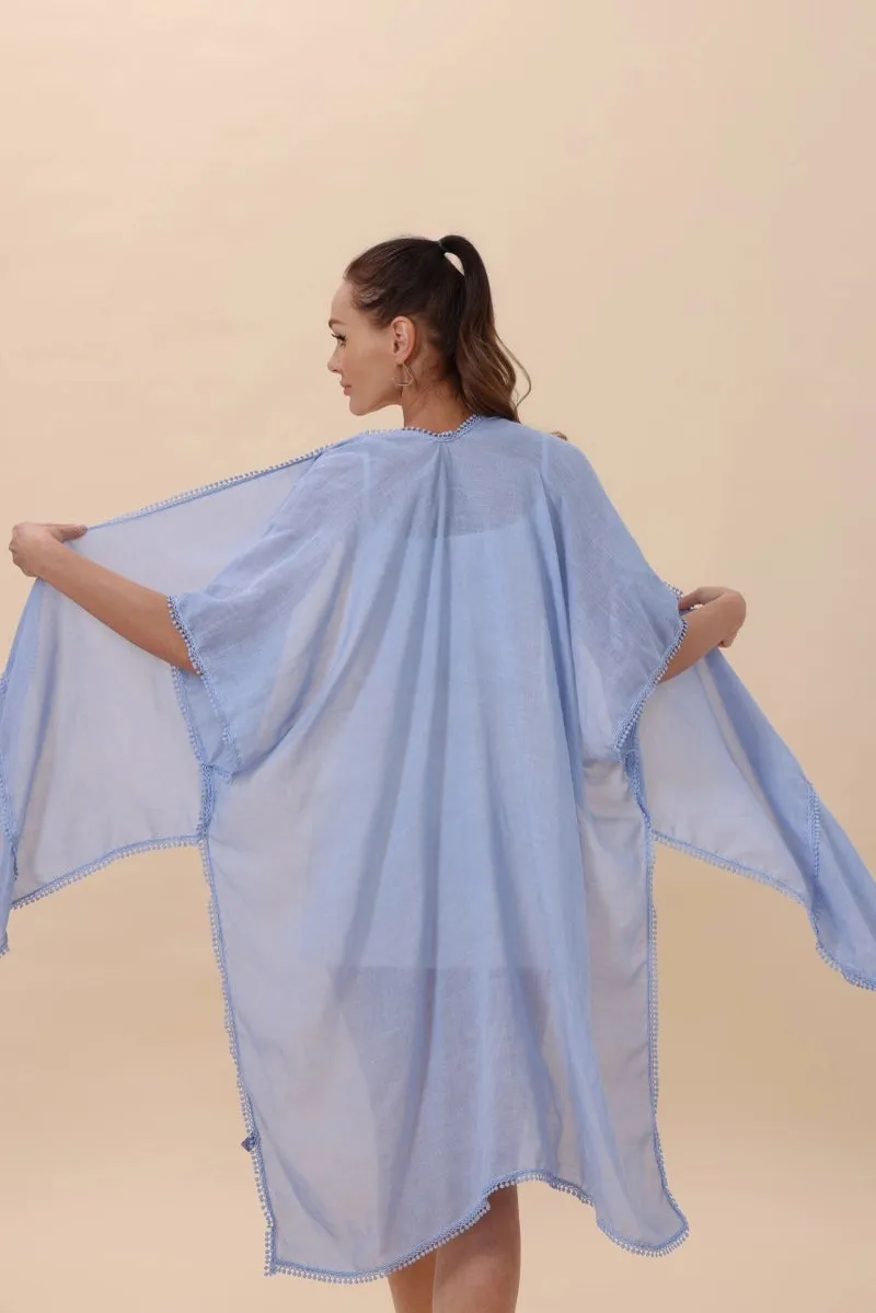 Crochet Trim Kimono - Blue