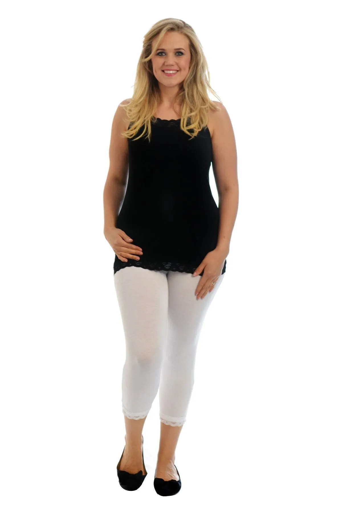 Cropped Lace Trim Leggings