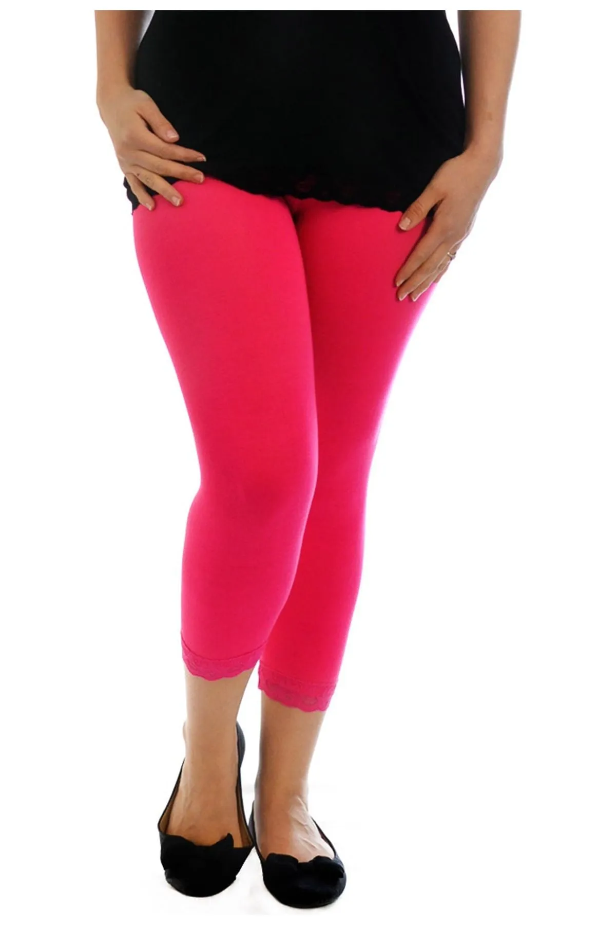 Cropped Lace Trim Leggings