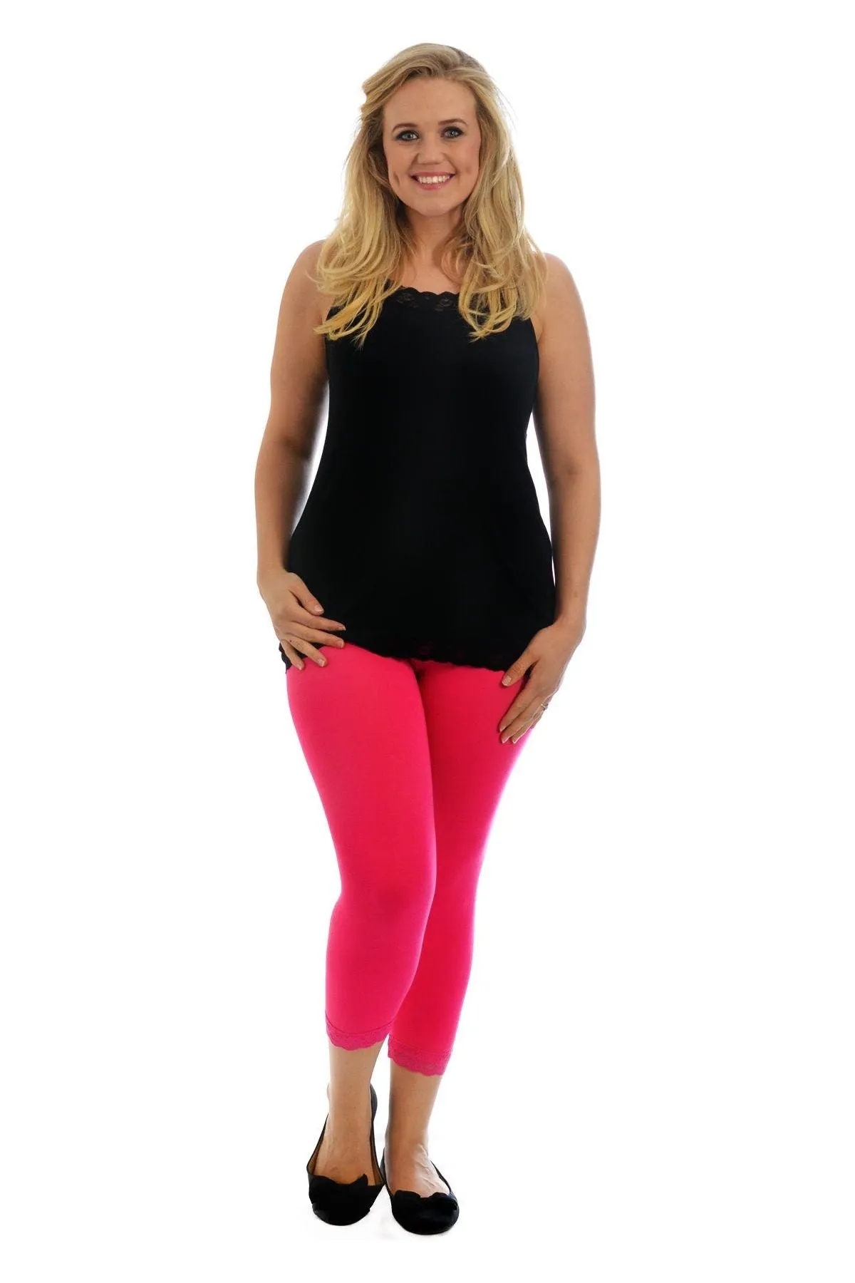 Cropped Lace Trim Leggings