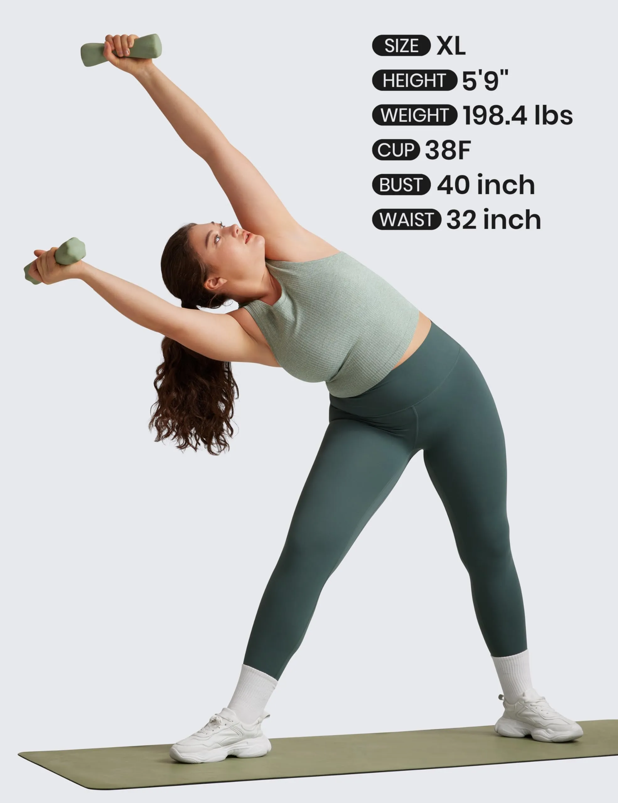 CRZ YOGA Womens Seamless Ribbed Longline High Neck Sports Bra - Racerback Padded Slim Fit Crop Tank Top with Built in Pads Dark Green Heather Large